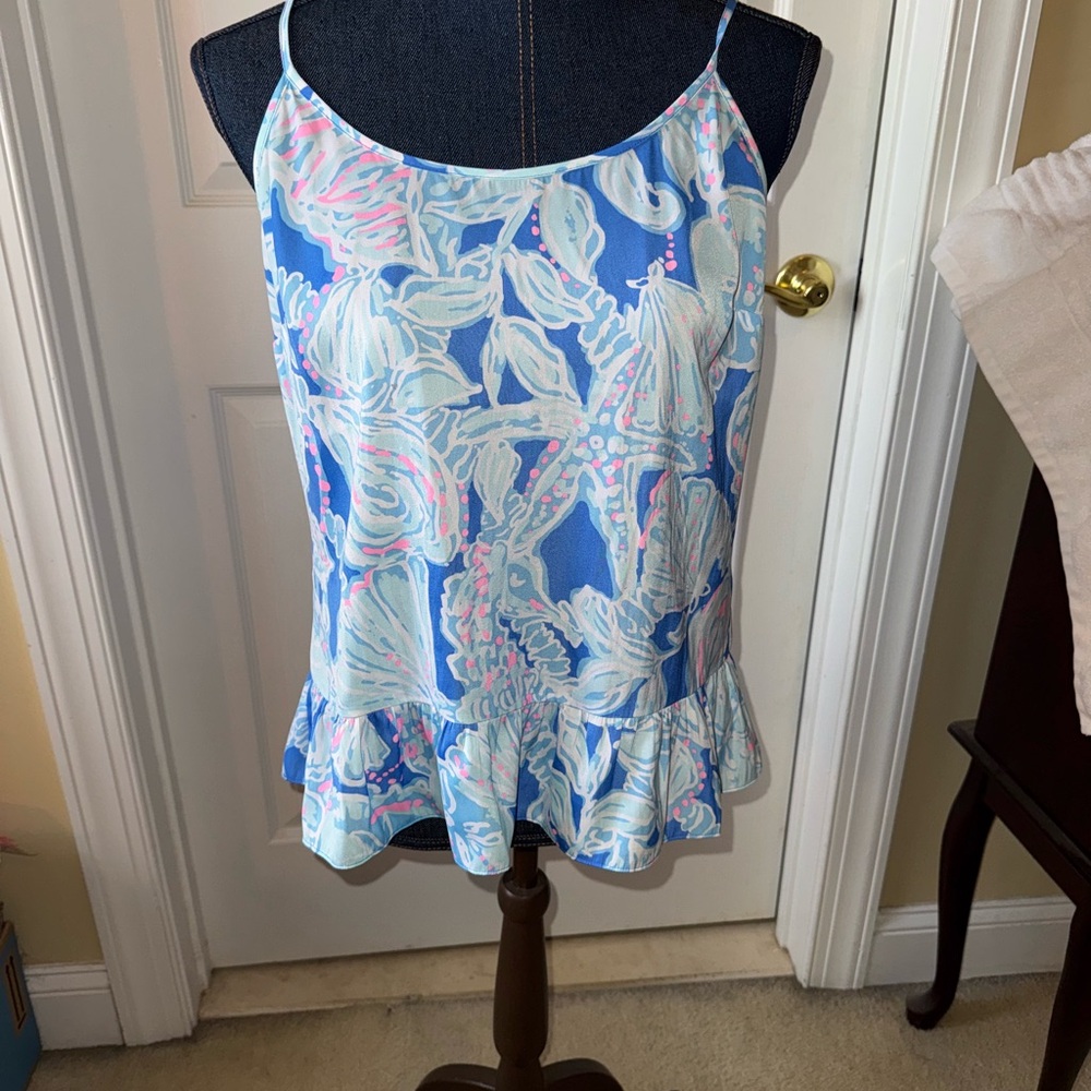 Lilly Pulitzer Into The Deep Floral Blue and Pink Women's Top Cami size S
